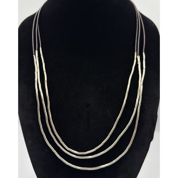 Silpada 925 Silver Flash N2196 Necklace Liquid Sterling Brown Leather Cord 30” - Picture 1 of 8